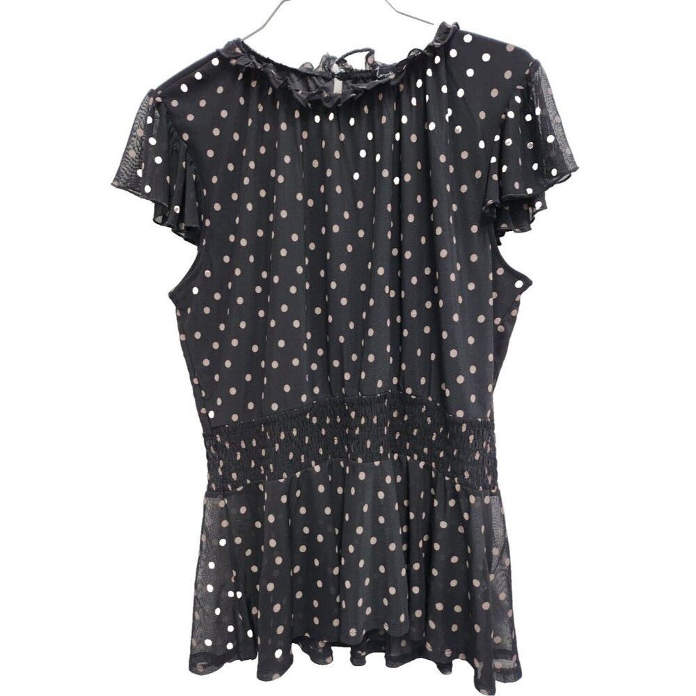 Love Story‎ Top Womens Large Black Mesh Polka Dot Short Sleeve Fairy Whimsygoth